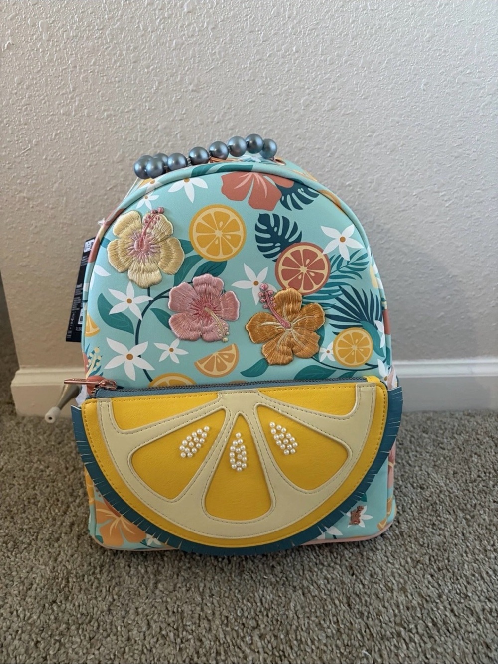 Loungefly Lemon Slice Floral Kids Crossbody Backpack - Yellow & Teal